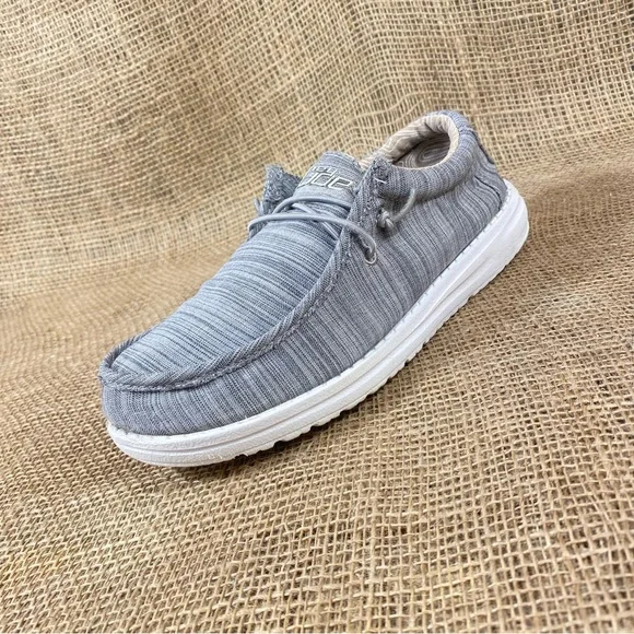 🛑SOLD🛑 Hey Dude Shoe Casual Walley Linen Stone Gray Slip On Size 5 - Picture 2 of 10
